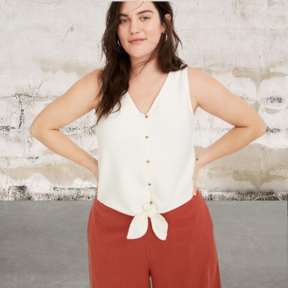 Madewell Texture & Thread Women's Button-Front Tie Tank Top Large